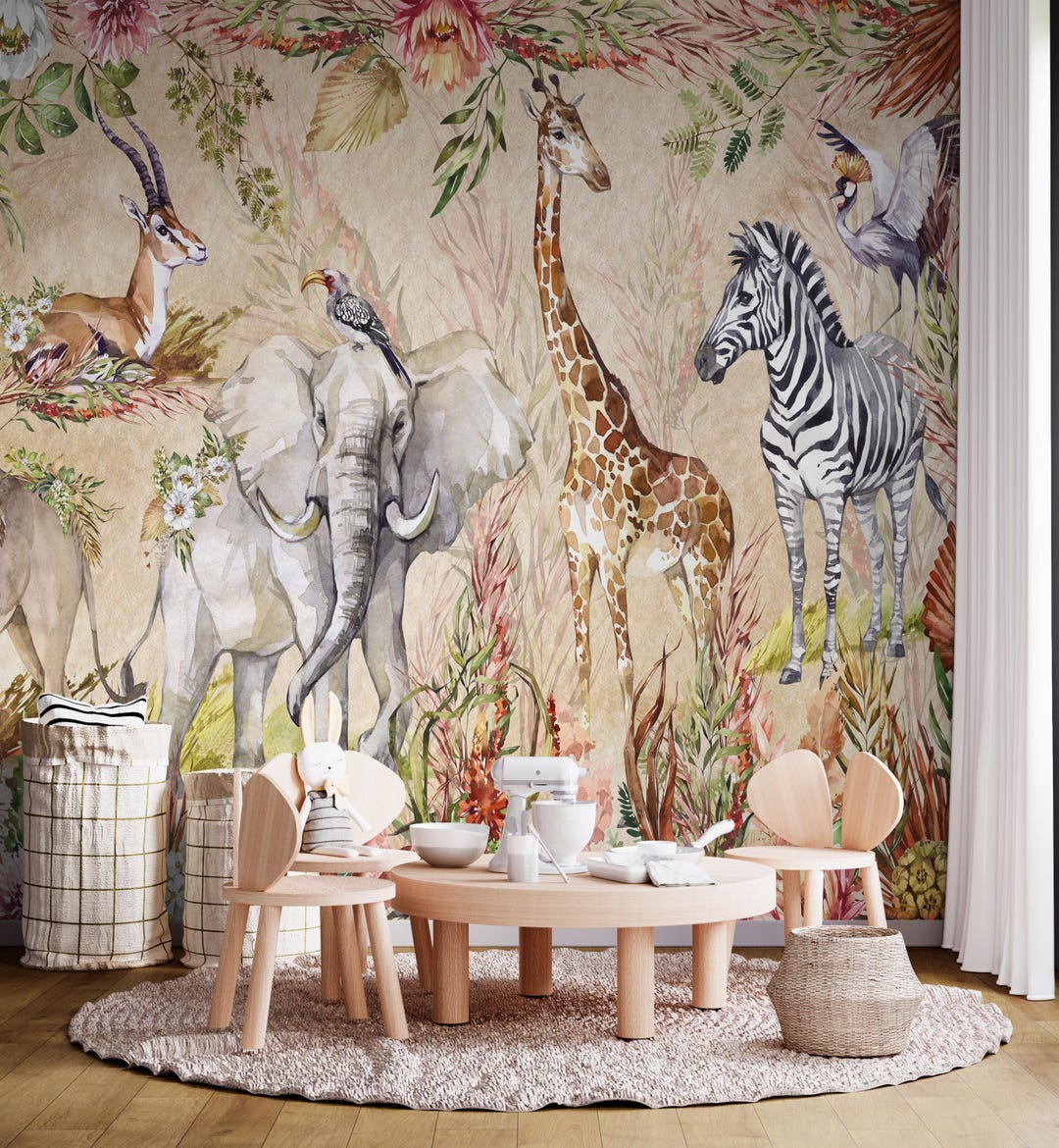 Jungle Peel and Stick Wallpaper: Safari Kids Room Wall Mural - Etsy