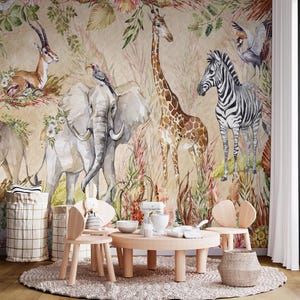 Jungle Safari Peel and Stick Wallpaper: Animal Kids Room Decor