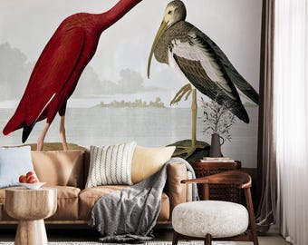 Scarlet Ibis Wall Mural, Vintage Audubon Peel and Stick Wallpaper