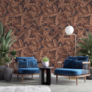 Brown Leaves Wallpaper | Autumn Leaves Wallpaper | Removable Wallpaper | Green Wallpaper | Peel and Stick Wallpaper |Self Adhesive Wallpaper