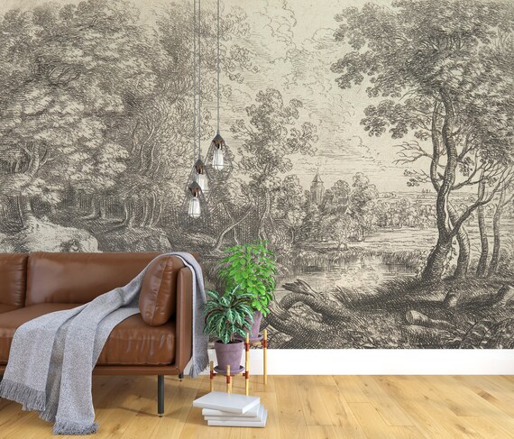 Vintage Scenic Wallpaper / Vintage Wallpaper / Landscape - Etsy