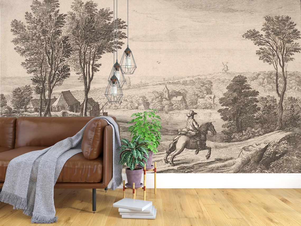 Vintage Scenic Wallpaper / Vintage Wallpaper / Landscape Etsy