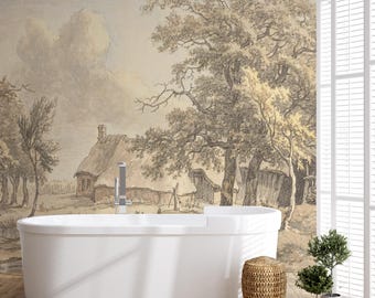 Forest Tree Wall Mural, Vintage Rustic Peel and Stick Landscape Wallpaper