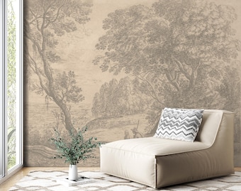 Sepia Forest Wallpaper, Soft Tone Vintage Peel and Stick Wall Mural