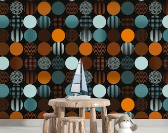 Circle Pattern Wallpaper | Blue and Orange Wallpaper | Nursery Wallpaper |Self Adhesive wallpaper |Removable Wallpaper |Peel and Stick Mural