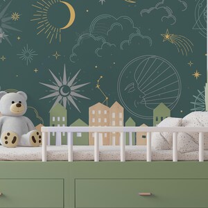 Nursery Astrology Wallpaper Mural: Celestial Peel and Stick Wall Mural ...