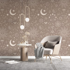 Soft Color Boho Wallpaper | Customized Color Wallpaper | Self Adhesive Wallpaper | Beige Living Room Wallpaper | Peel and stick Wall Mural