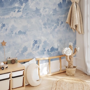 Carta da parati per cameretta con cielo azzurro e nuvole, carta da parati autoadesiva staccabile e attaccabile per la cameretta dei bambini, oltre a carta da parati tradizionale per spazi tranquilli per bambini.