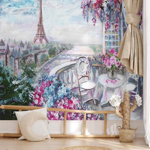 Eiffel Tower Wallpaper Mural: Paris Oil Painting, Peel and Stick Decor