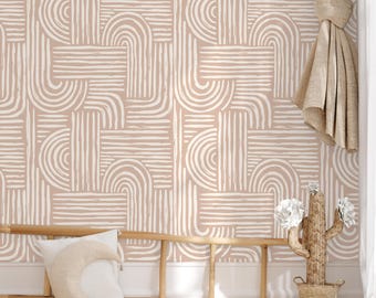 Boho Brushstroke Wallpaper, Mid Century Peel and Stick Wall Mural, Modern Decor