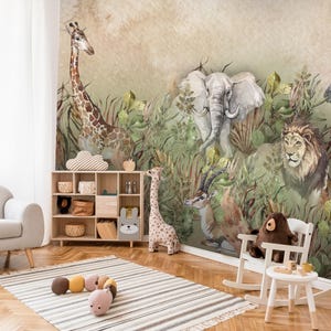 Safari Animal Wallpaper Mural: Peel and Stick Jungle Decor