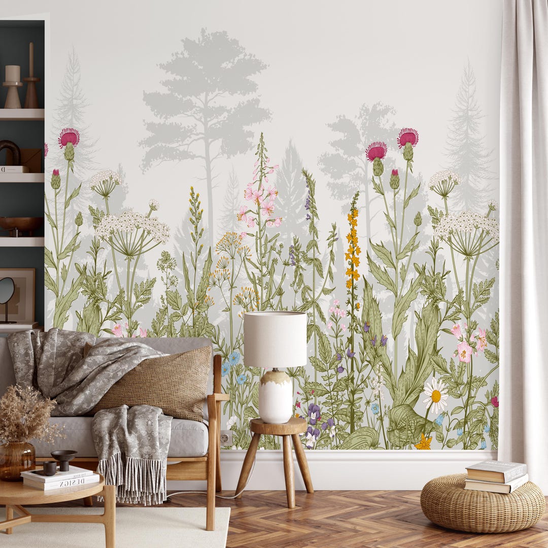 Floral Wildflower Nursery Wallpaper: Botanical Garden Design - Etsy