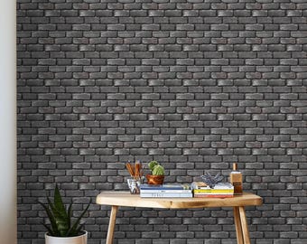 Papel pintado de ladrillo oscuro: mural de pared autoadhesivo con textura de piedra.