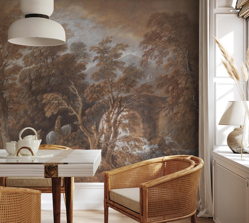 Vintage Forest Wallpaper Mural: Earthy Peel and Stick Wall Art - Etsy