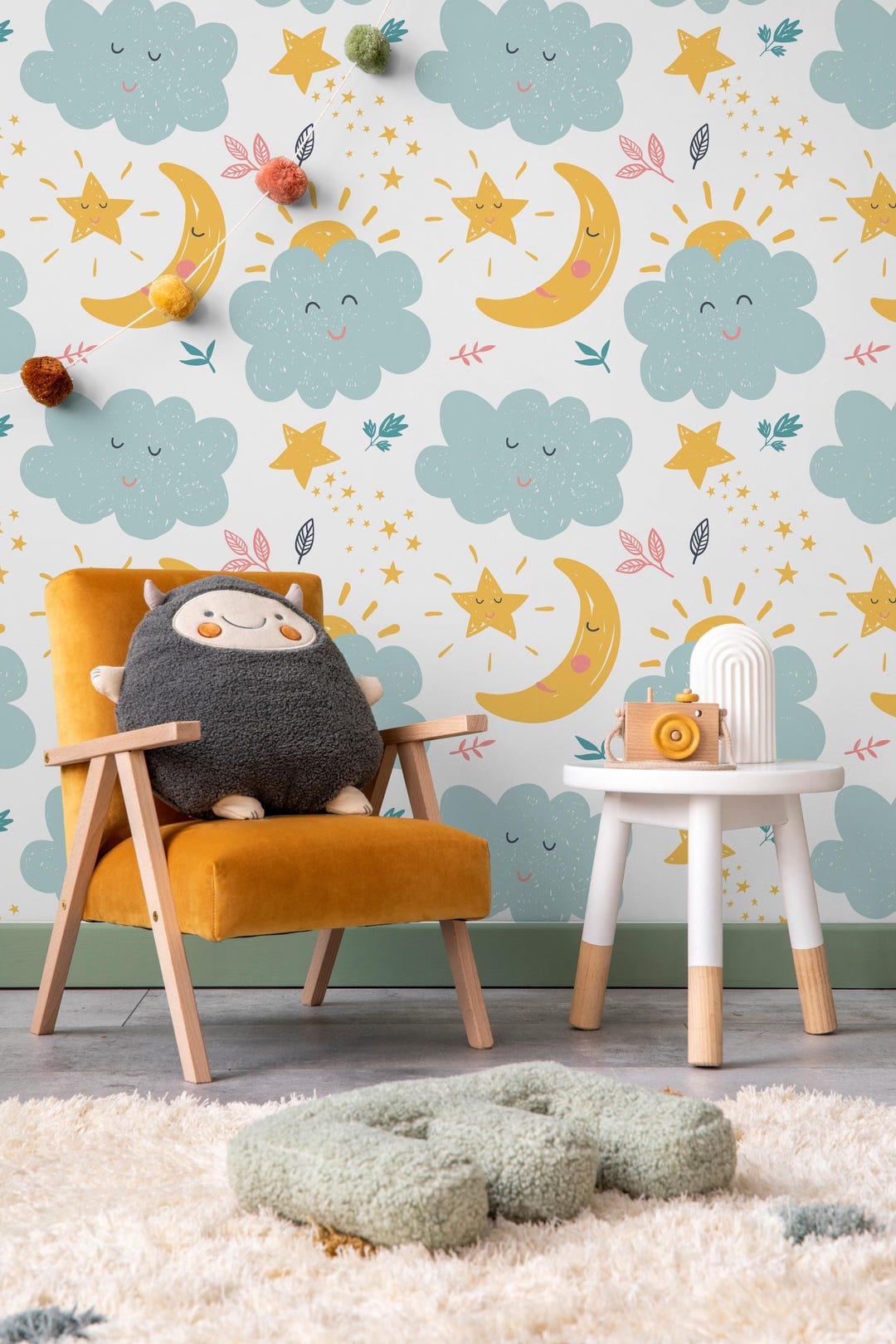 Star Moon Cloud Nursery Wallpaper, Peel and Stick Wall Mural - Etsy