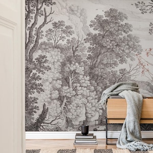 Murale da parete con paesaggio panoramico vintage, carta da parati rurale panoramica senza tempo per un design di arredamento per la casa elegante, classico e alla moda