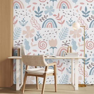 Rainbow Floral Peel and Stick Wallpaper: Whimsical Kids Room Decor