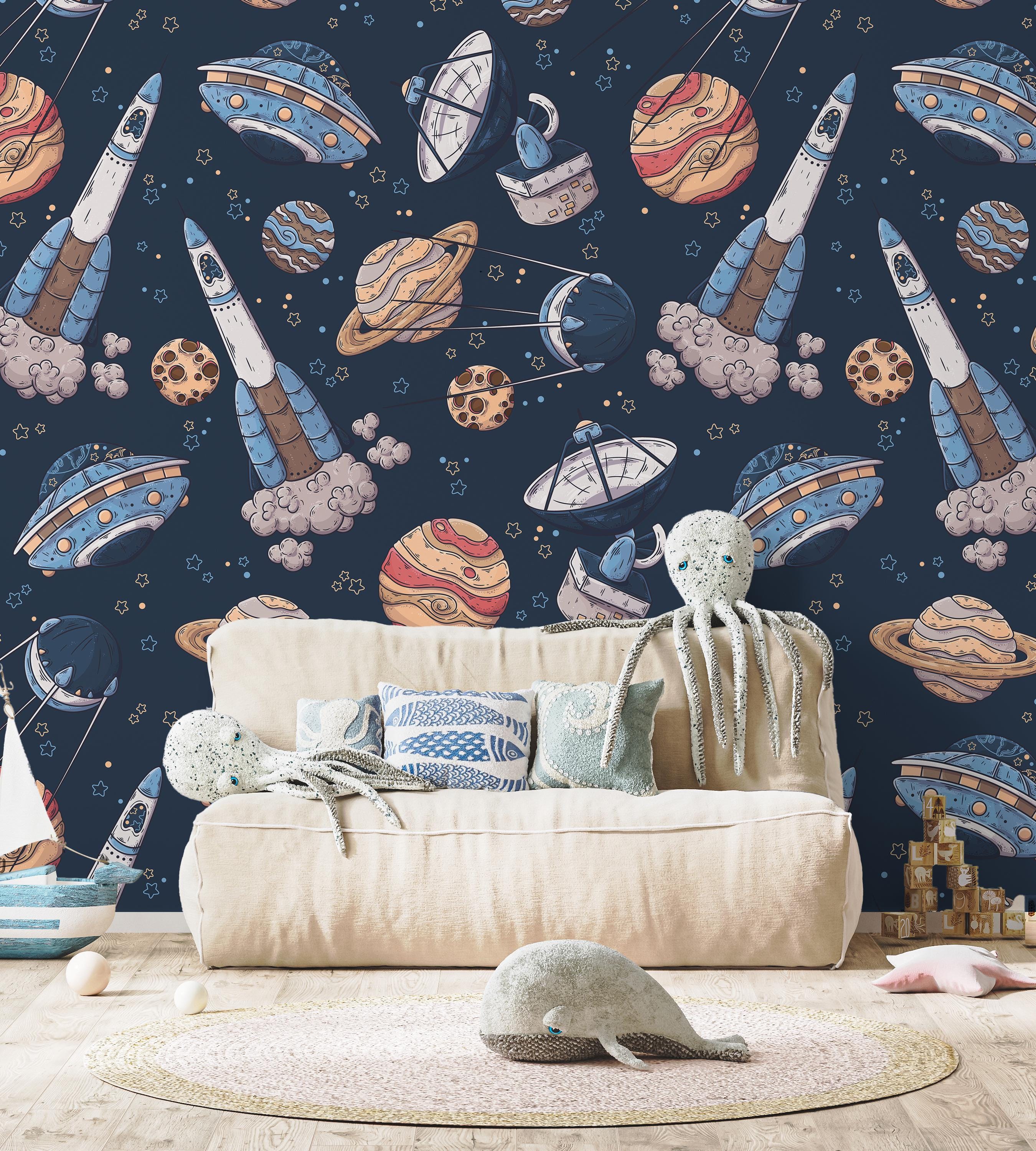 Space Wallpaper: Planets Peel and Stick Wall Mural for Kids Room - Etsy