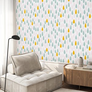 Pastel Raindrop Wallpaper: Colorful Nursery Decor, Peel and Stick or Traditional