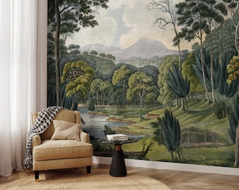 Vintage Forest Landscape Mural: Peel and Stick Wallpaper