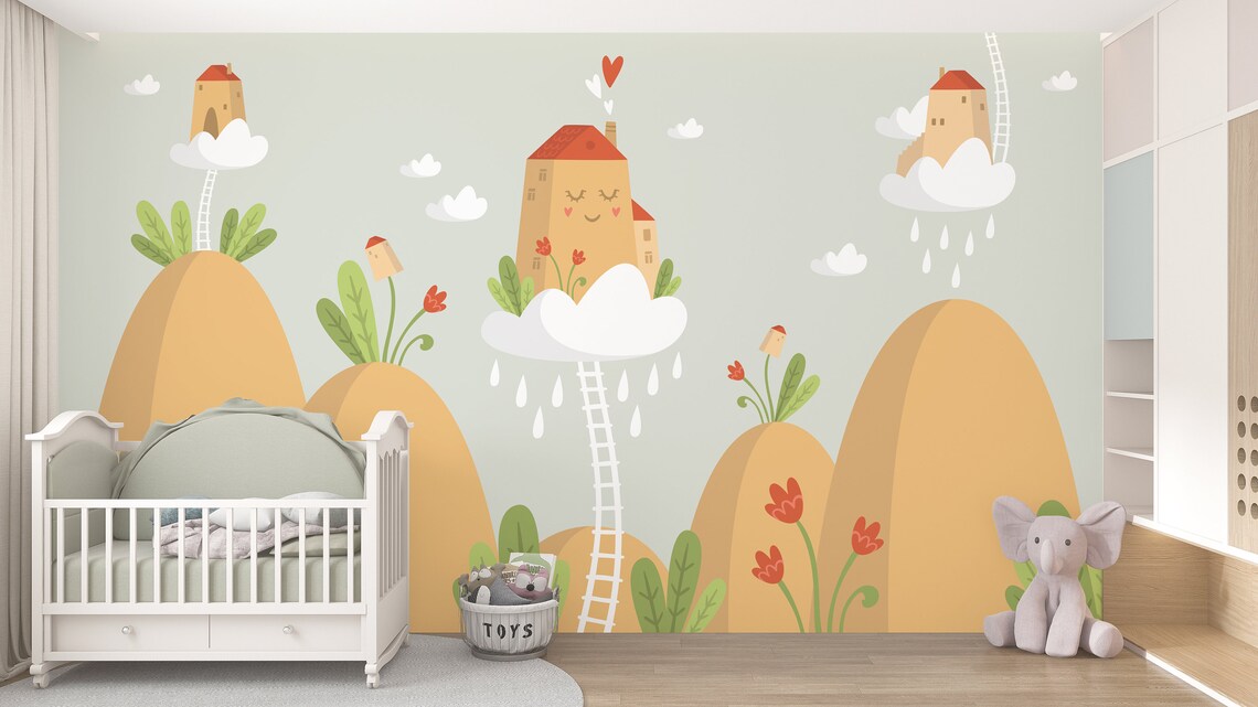Nursery Wallpaper / Scandinavian Wallpaper / Kids Wallpaper / Etsy