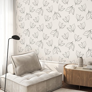 Beige Leaf Peel and Stick Wallpaper: Removable Wall Mural