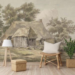 Landscape Peel and Stick Wall Mural, Vintage Scenic Rustic Nature Wallpaper