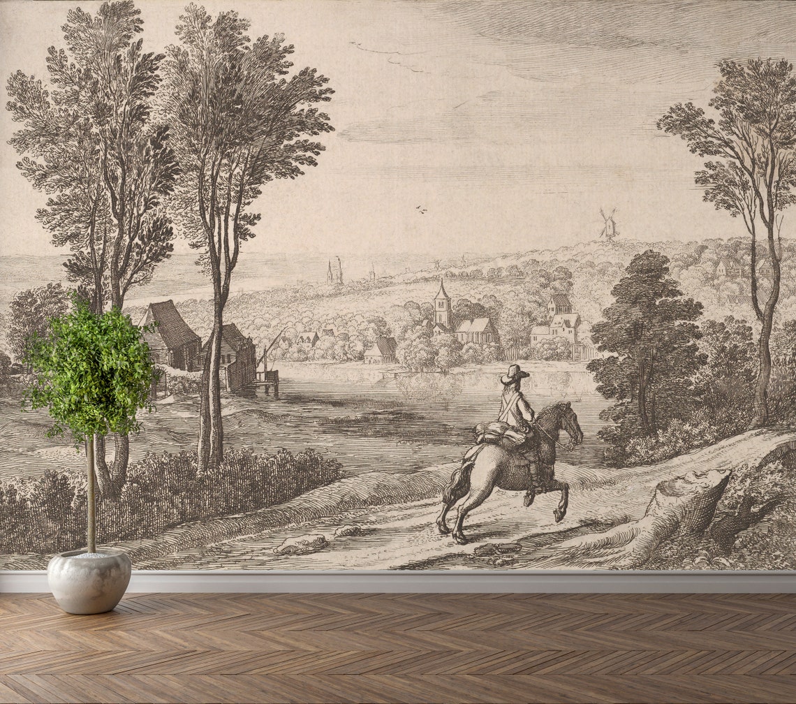 Vintage Scenic Wallpaper / Vintage Wallpaper / Landscape Etsy