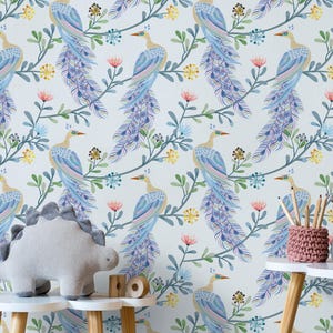 Peacock Nursery Wallpaper Mural: Peel and Stick or Traditional