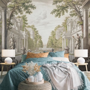 Papel de parede de paisagem removível e adesivo, mural de parede de palácio e floresta
