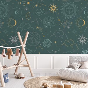 Nursery Astrology Wallpaper Mural: Celestial Peel and Stick Wall Mural ...