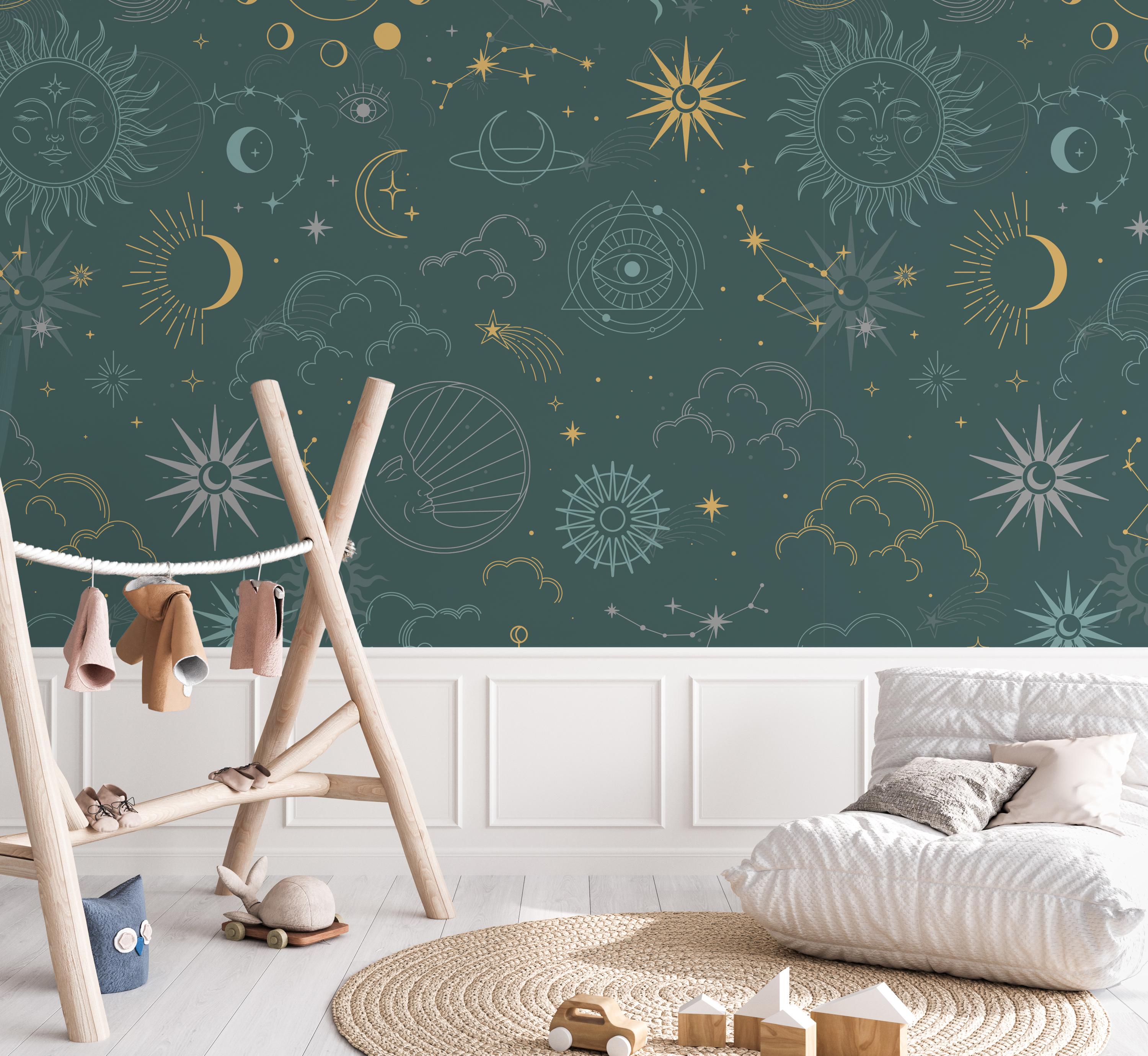 Nursery Astrology Wallpaper Mural: Celestial Peel and Stick Wall Mural ...