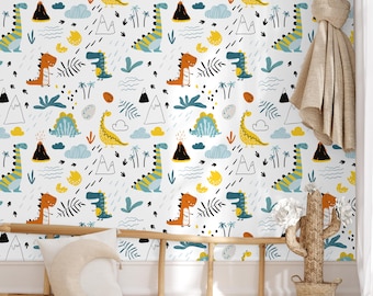 Dinosaur Nursery Wallpaper Mural: Peel and Stick Jungle Decor