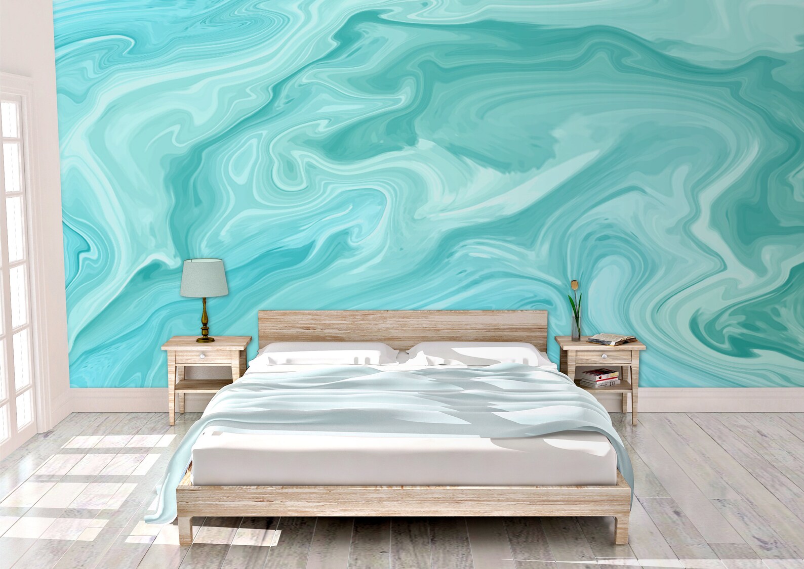 Turquoise Marble Wallpaper / Art Wallpaper / Peel and Stick / Etsy