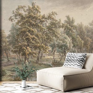 Vintage Forest Landscape Wallpaper Mural: Peel and Stick Removable Wall Art