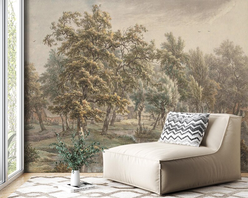 Vintage Forest Landscape Wallpaper Mural: Peel and Stick Removable Wall ...