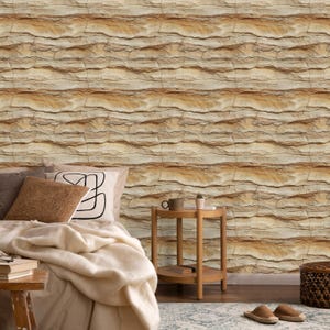 Beige Stone Peel and Stick Wallpaper: Removable Textured Wall Mural