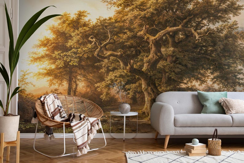 Vintage Tree Landscape Mural: Traditional Peel and Stick Wallpaper - Etsy