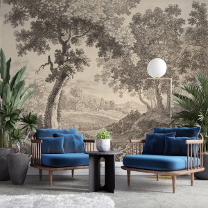 Landscape Wallpaper | Forest Wall Mural | Self Adhesive wallpaper | Vintage Wallpaper | Removable Wallpaper | Peel and Stick Wallpaper