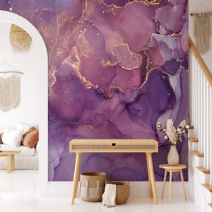 Purple Marble Peel and Stick Wallpaper: Gold Vein Removable Wall Mural