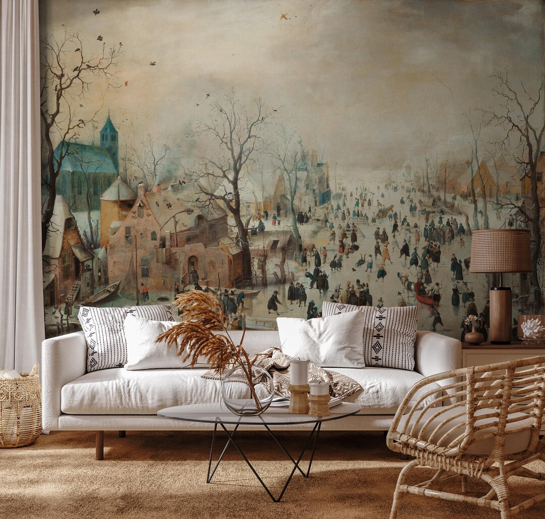 Vintage Wallpaper, Panoramic Wall Mural, Rustic Landscape Peel and