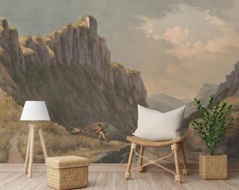 Vintage Landscape Wallpaper: Peel and Stick Wall Mural