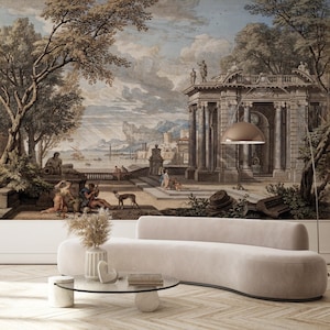 Vintage Palace Landscape Peel and Stick Wall Mural for Traditional Decor