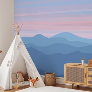 Neutral Mountain Landscape Wallpaper: Peel and Stick Nursery Wall Mural