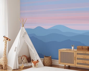 Pastel Mountain Wallpaper, Peel and Stick Landscape Wall Mural, Nursery Decor