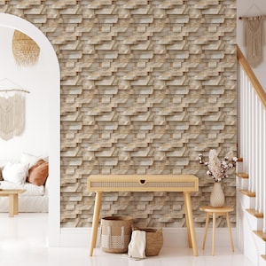 Beige Stone Peel and Stick Wallpaper: Removable Textured Wall Mural