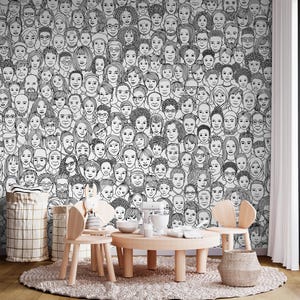 Papel pintado con rostros diversos, mural de pared con retrato cultural autoadhesivo, mural ilustrado extraíble para habitación infantil, arte de pared para sala de juegos de estilo global