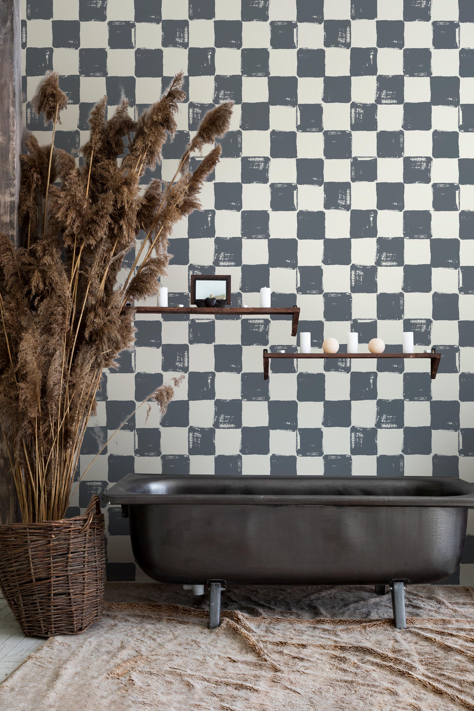 Gray Checker Wall Mural, Hand Painted Checkered Peel and Stick ...