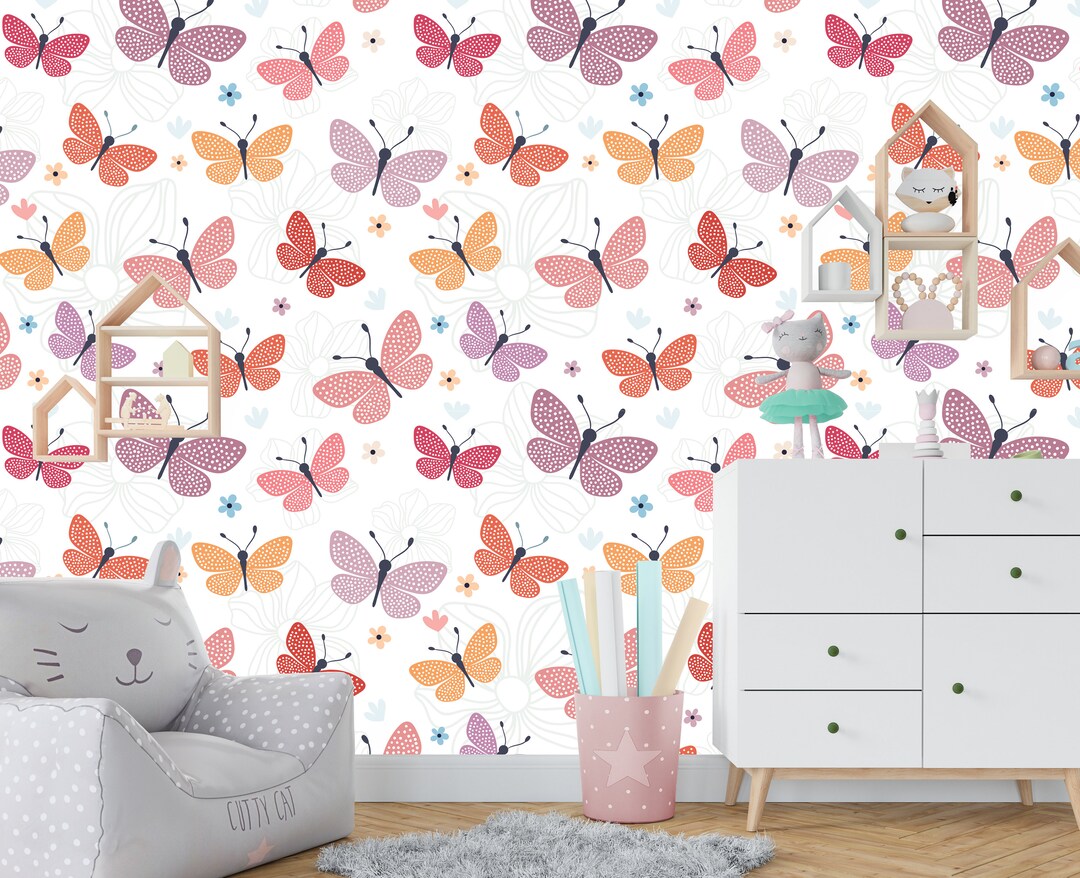 Butterfly Wallpaper Animal Wallpaper Wall Mural Kids Etsy