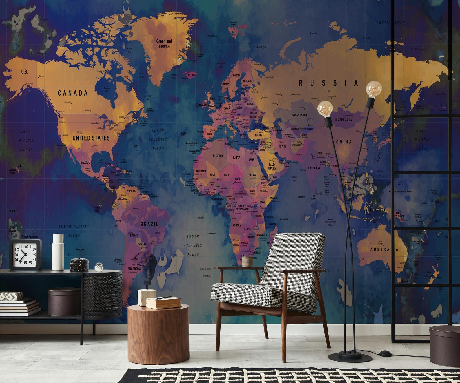 Dark Blue World Map Wallpaper, Removable Peel and Stick Wall Mural - Etsy